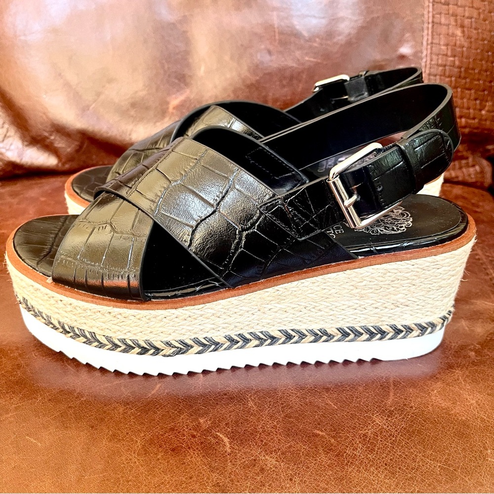 Vince Camuto Marietter Genuine Croc Embossed Leather Wedge Slingback Sandals Sz8 - Picture 4 of 14
